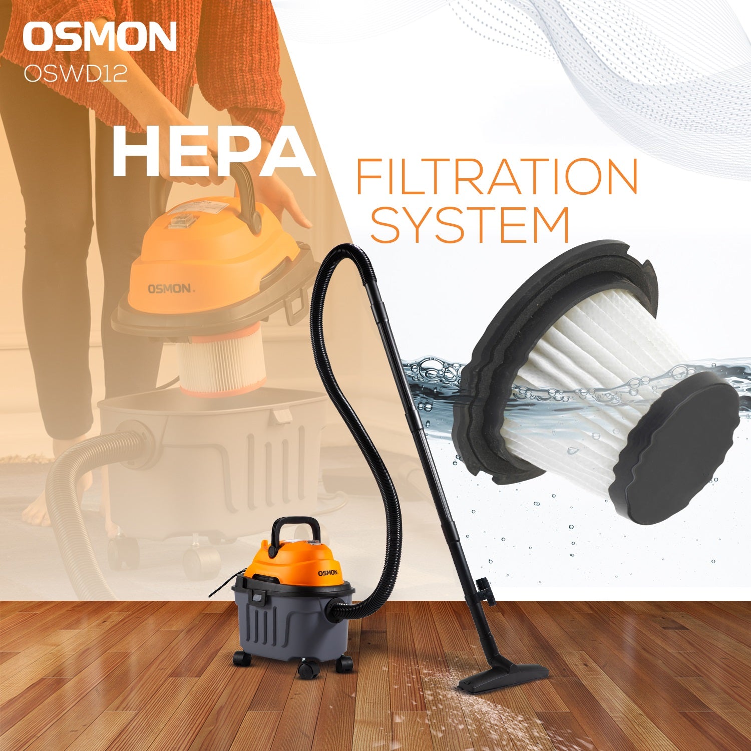 Featuring the new and unique HEPA filtration system of Osmon WD12