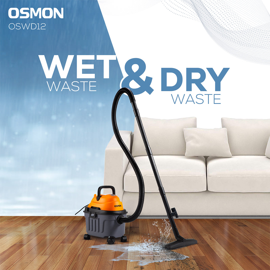 This Image shows how Osmon WD12 Vacuum is used to Clean Wet Waste & Dry Waste with the help of In Built Blower