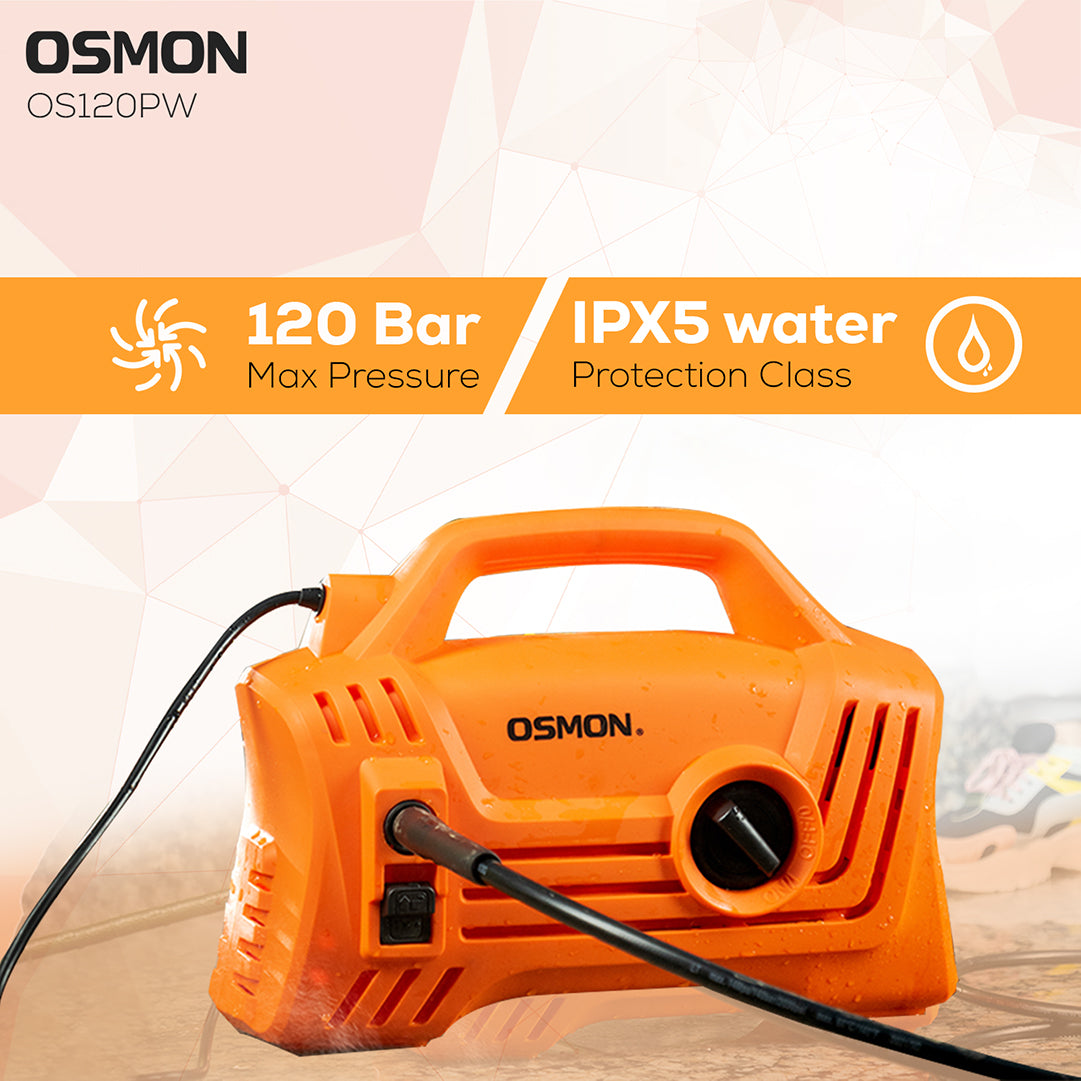 Osmon Pressure washer showcases 120 bar max pressure & IPX5 protection Class 