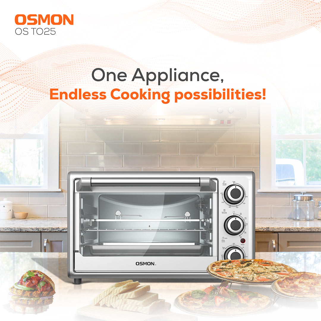 The OS TO25 - 25 Litre Oven Toaster Griller (OTG) in Steel finish, perfect for all your baking, toasting, and grilling needs.