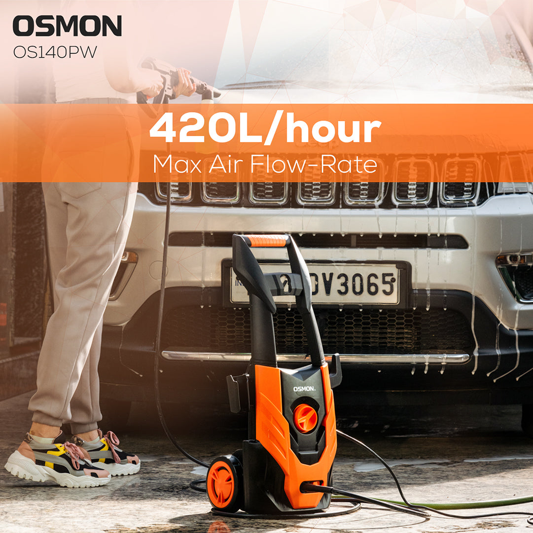 Osmon Pressure washer showcasing the feature of 420L/hour as Max Air flow rate
