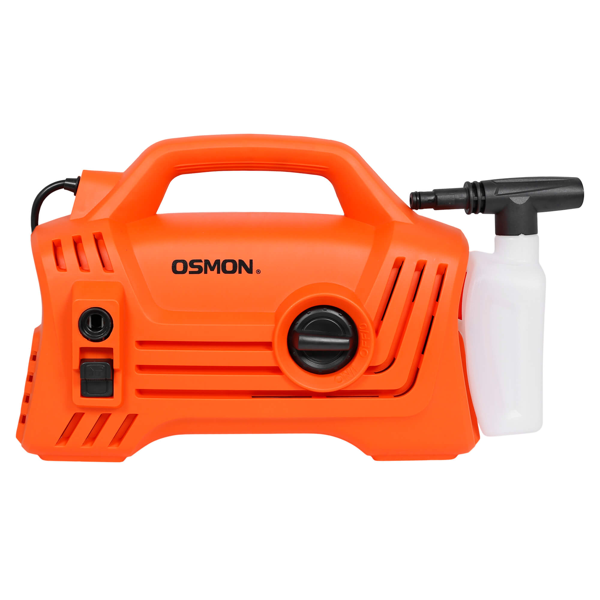 OS PW120 Flow High Pressure Washer in vibrant orange color, perfect for cars, bikes, and home cleaning purposes.