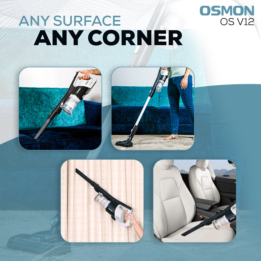 The OS V12 Wireless Handheld Vacuum Cleaner is a cutting-edge cleaning tool designed for efficiency and convenience. With its sleek black and silver design, this cordless vacuum cleaner combines style and functionality which shows can perform on any surface and in any corner