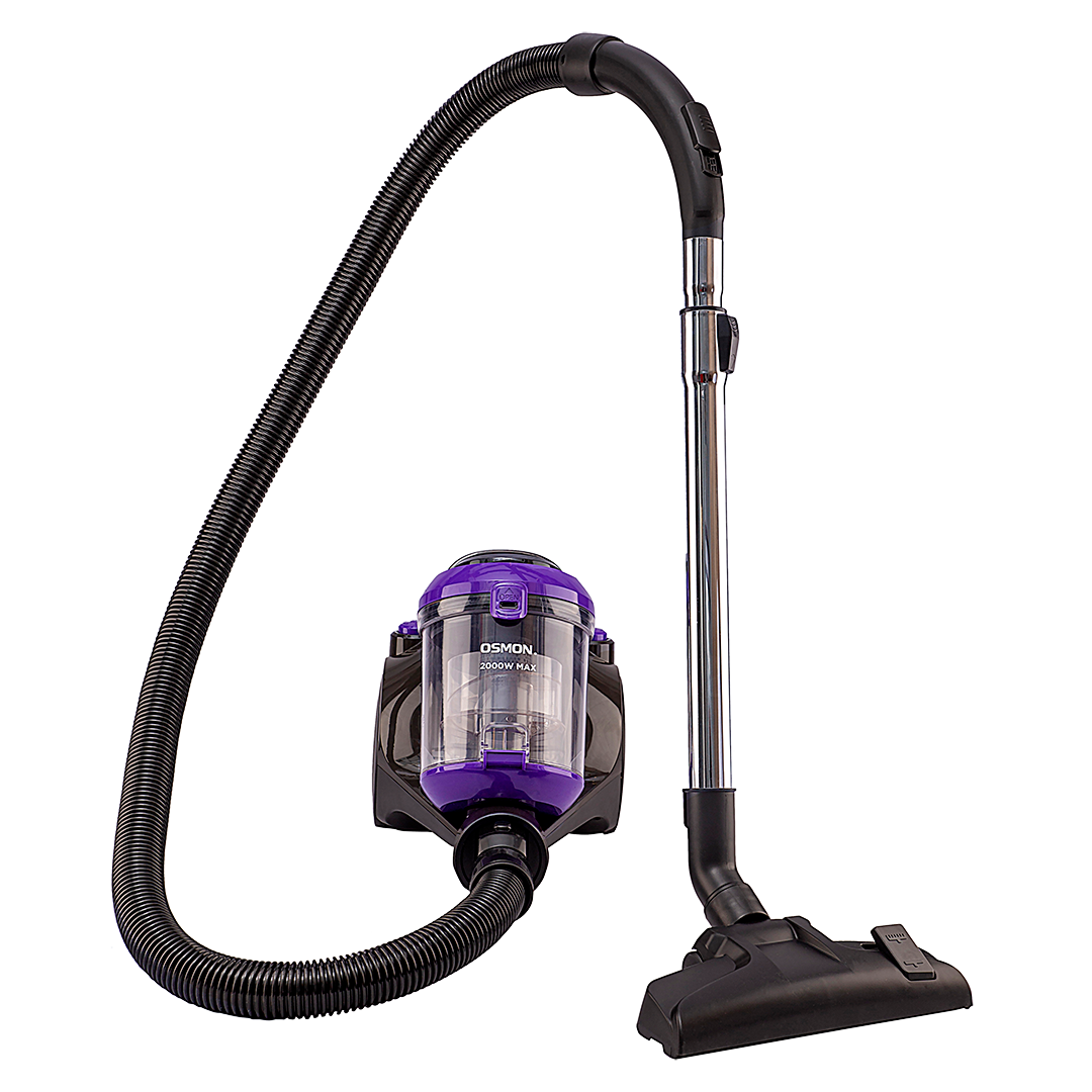 The OS 2000BL, a purple and black bagless cyclonic vacuum cleaner, is a powerful cleaning companion for a spotless home
