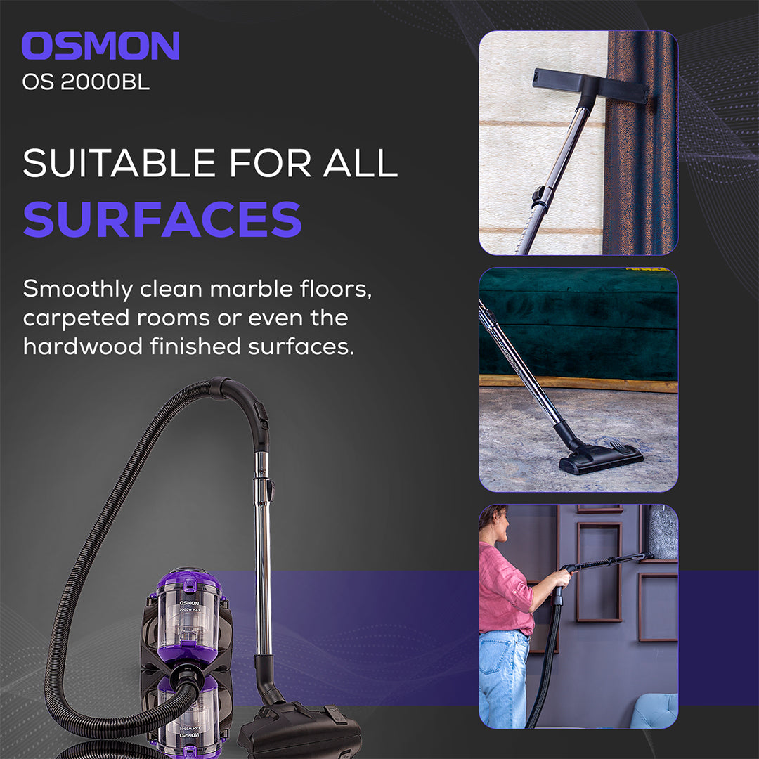 This contains the Information regarding Osmon 2000Bl Suitability for all surfaces like smooth cleaning of marble floors, carpeted rooms or even the hardwood finished surfaces 